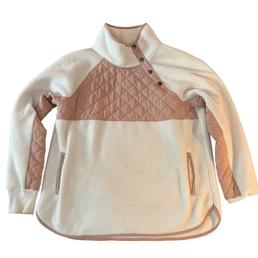 Abercrombie & Fitch Womens Cream Pink Quilted Fleece‎ Pullover Sweatshirt